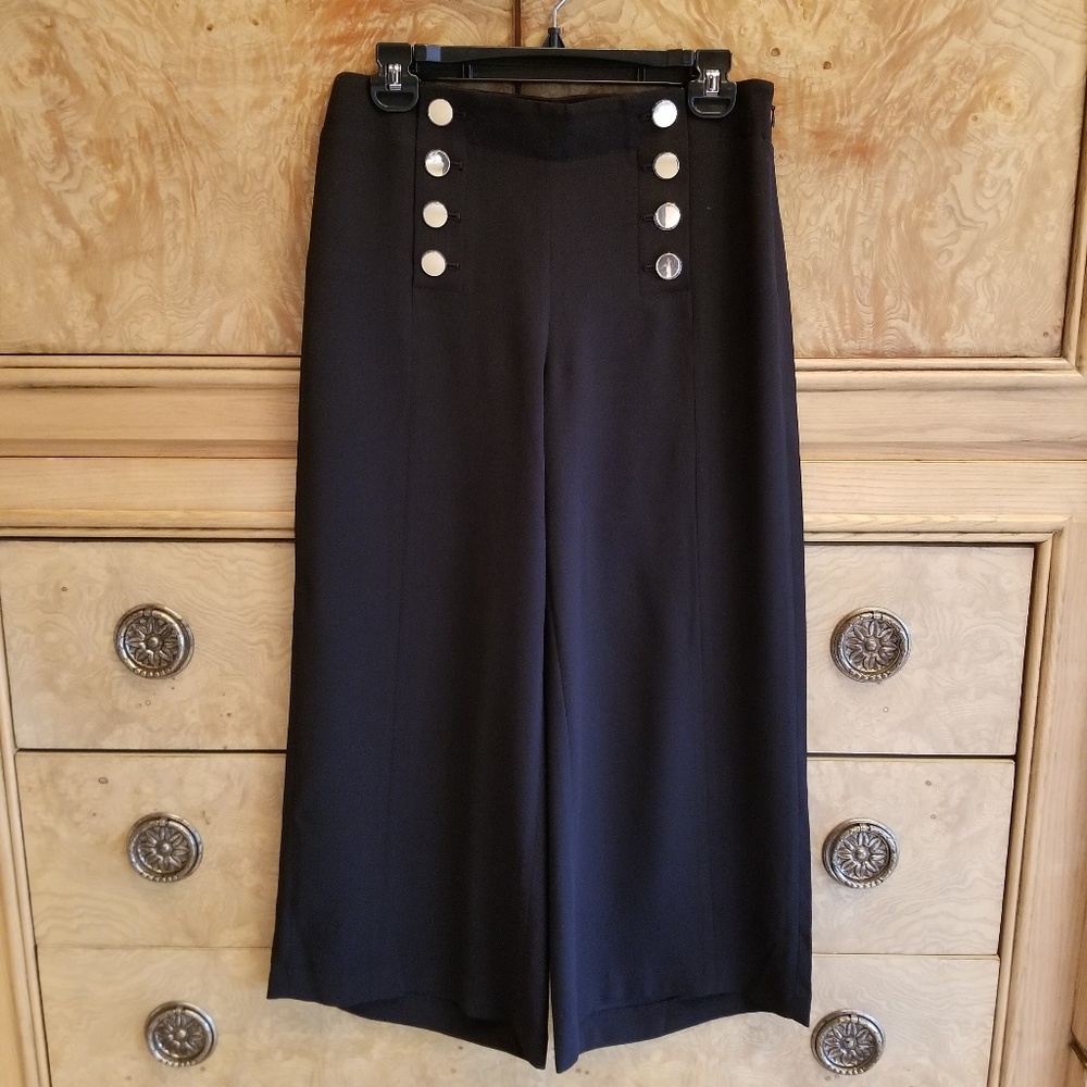 LOFT Fluid Cropped Sailor Pants Black Size 0 NWT